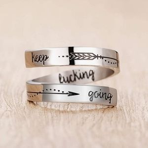 🏹 NWT Keep F*cking Going Adjustable Stainless Steel Spiral Arrow Ring